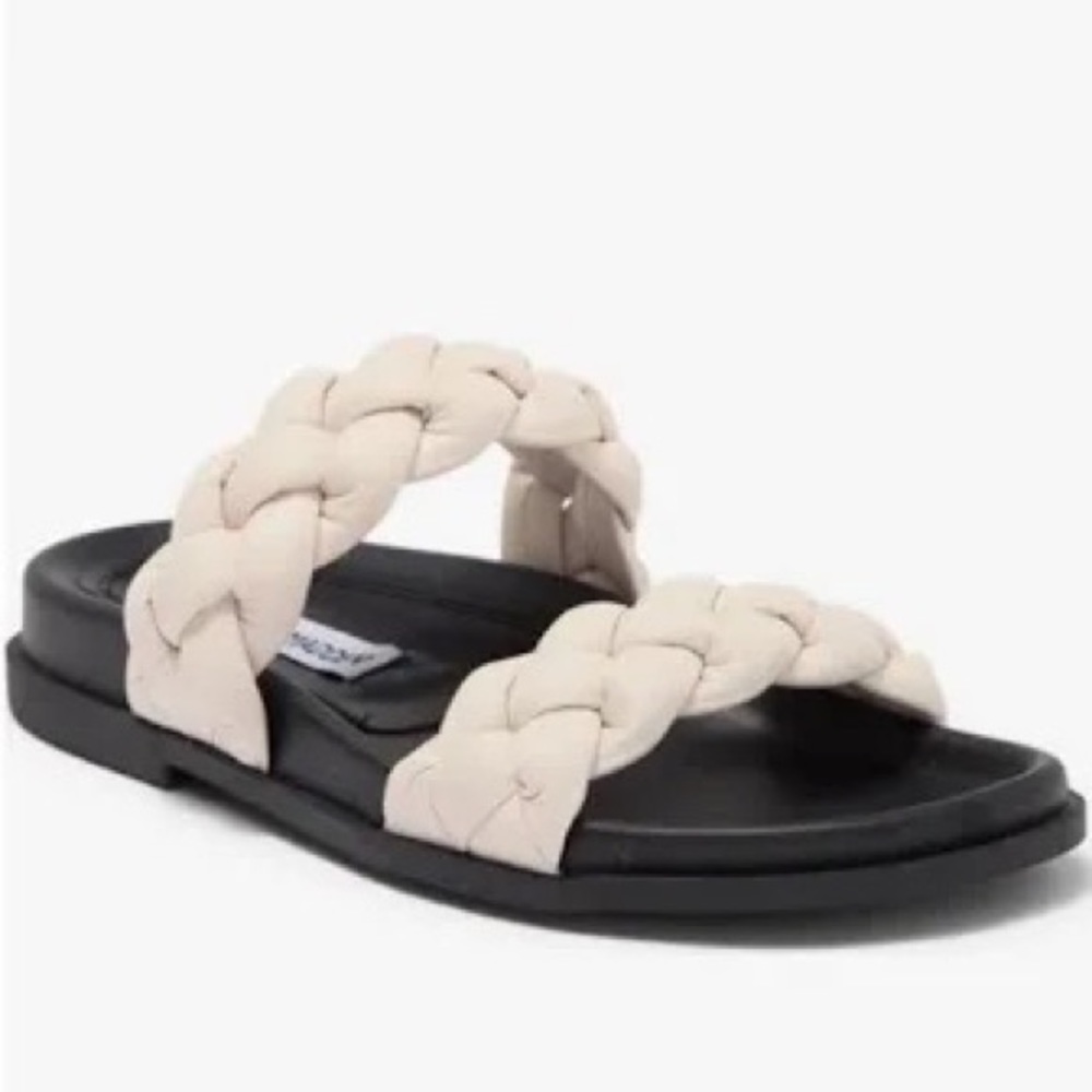 White Leather Braided Sandals